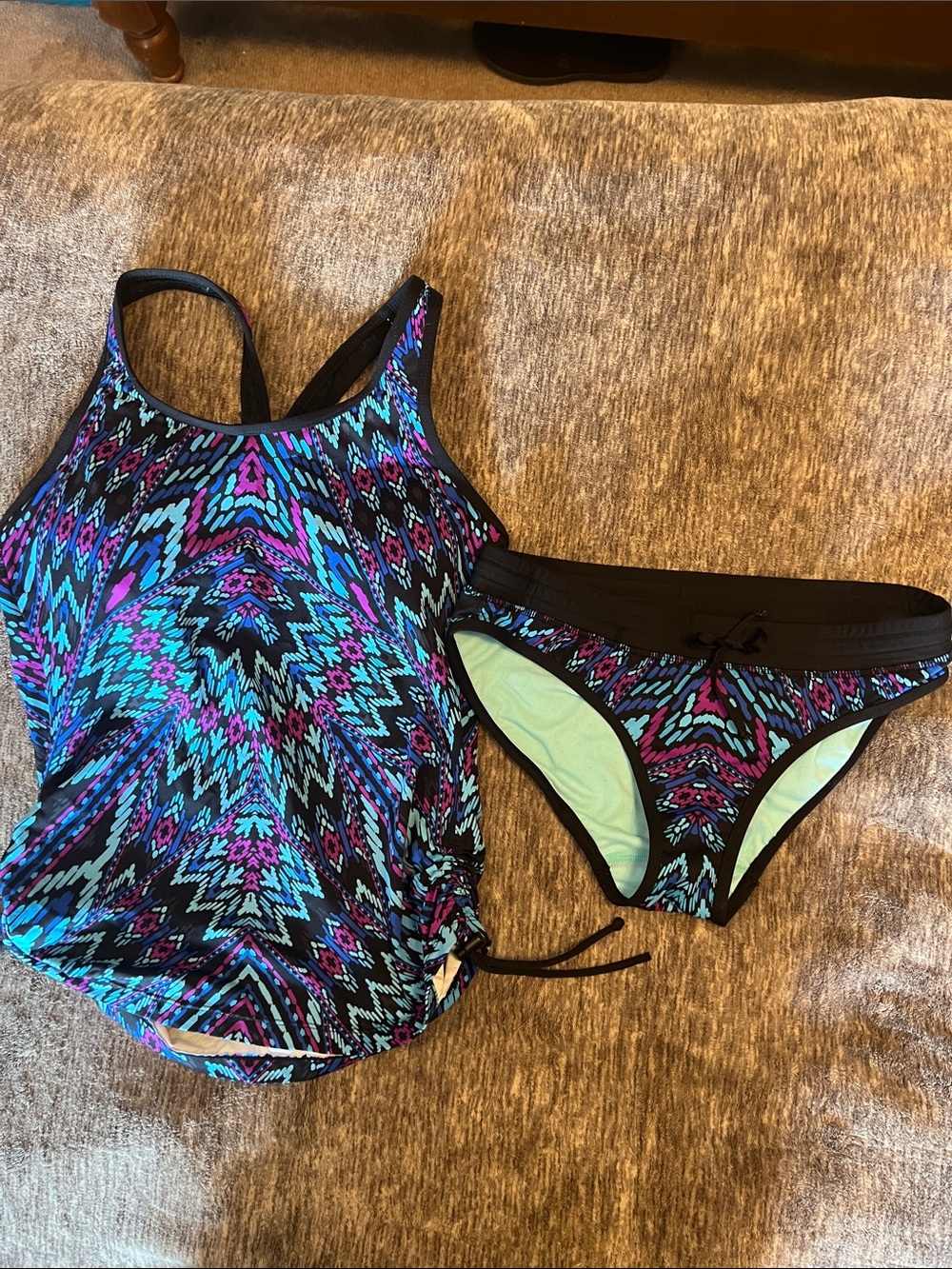 Women’s Purple & Teal Printed tankini & bikini bottom Swimsuit Set